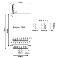 Module d'Émetteur Signal Radio Électrique Miniature 6~9VCC 433Mhz 3000M 400mW ASK/OOK (Modèle 0021038)