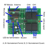 4 Canaux CA 10A Courant Maximal de Charge Contacts Secs Sorties Récepteur de Télécommande Radio (Modèle 0020401)