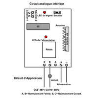 Récepteur Sans Fil 1 Canal CC 6V/9V/12V/24V 433Mhz avec Sortie Relais à Contact Sec (Modèle 0020040)