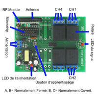 Kit Émetteur Récepteur Sans Fil Avec Relais Fonction Mémoire 110V 220V 433Mhz 4 Canaux 4 Modes (Modèle 0020282)