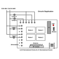 Récepteur avec 4 Sorties de Relais à Contacts Secs Télécommande de Plusieurs Appareils Électroniques (Modèle 0020247)